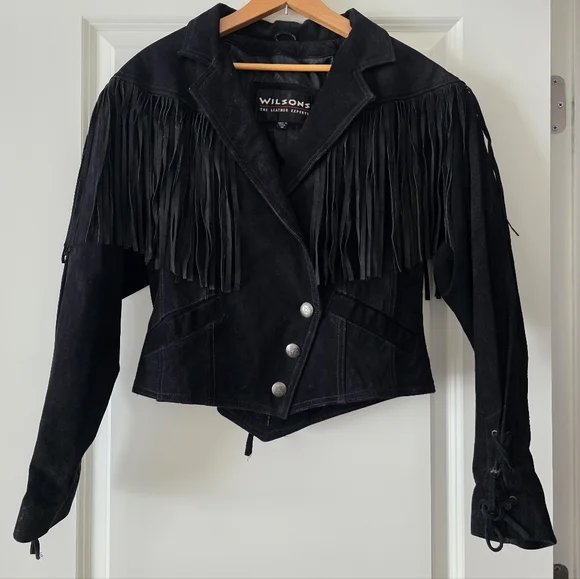 SOLD Vintage Wilsons Leather Suede Fringe Western Jacket Biker Gothic Rodeo - Picture 7 of 14